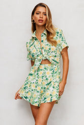 Vacation Floral Short Sleeve Tie Rompers